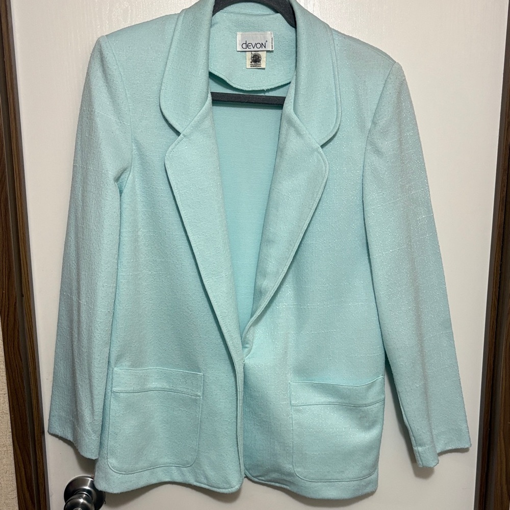 Vintage Devon Light Blue Textured Blazer Sz 10 ILGWU Union Made USA Grandma Chic